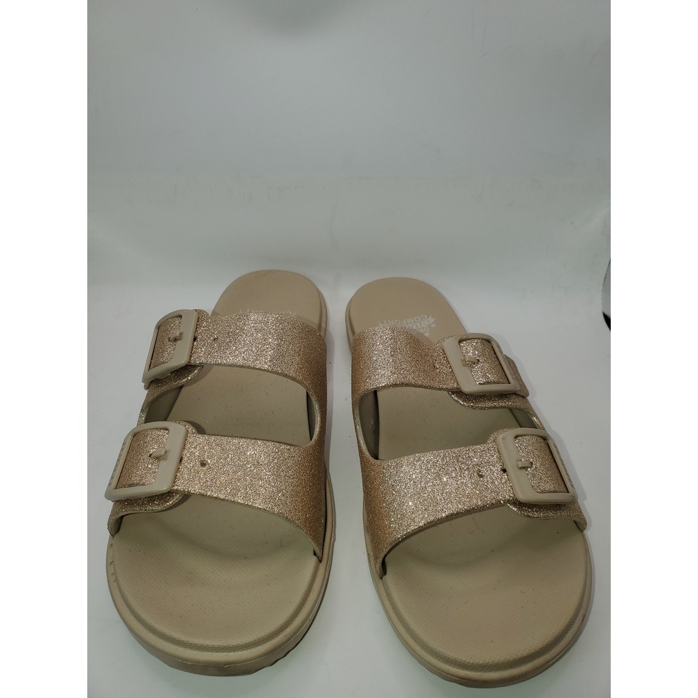 Luofu Originals Comfort Rose Gold Glitter Double Buckle Slide Sandals Womens 40
